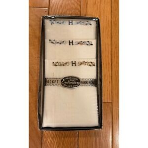 Vintage Blue Star Continental Gold Handkerchief Set Silk Embroidery Monogram H